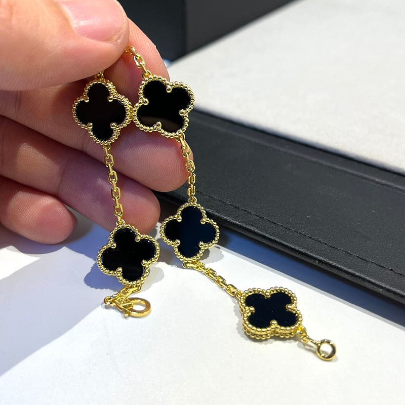18K Celestial Vintage Alhambra Five Motifs Black Clover Bracelet