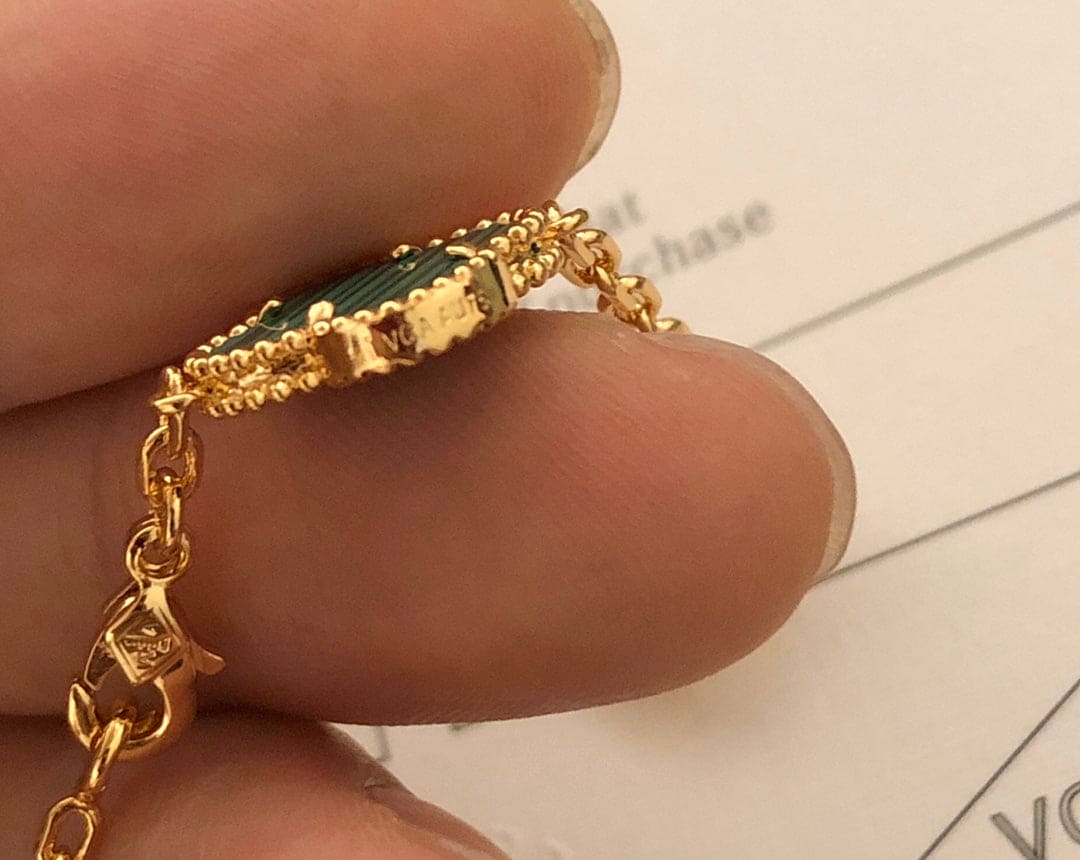 18K Celestial Vintage Alhambra Malachite Diamonds 10 Motifs Necklace