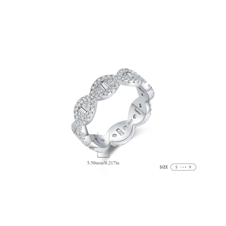 Sparkling Geometric CZ Eternity Band – 925 Sterling Silver
