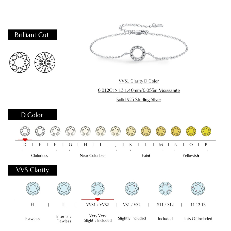 Elegant Hollow Round Moissanite Bracelet – 925 Sterling Silver
