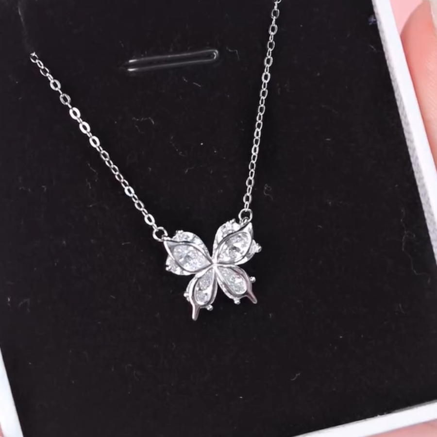 ELOREVA Platinum Plated Butterfly Necklace – 925 Sterling Silver