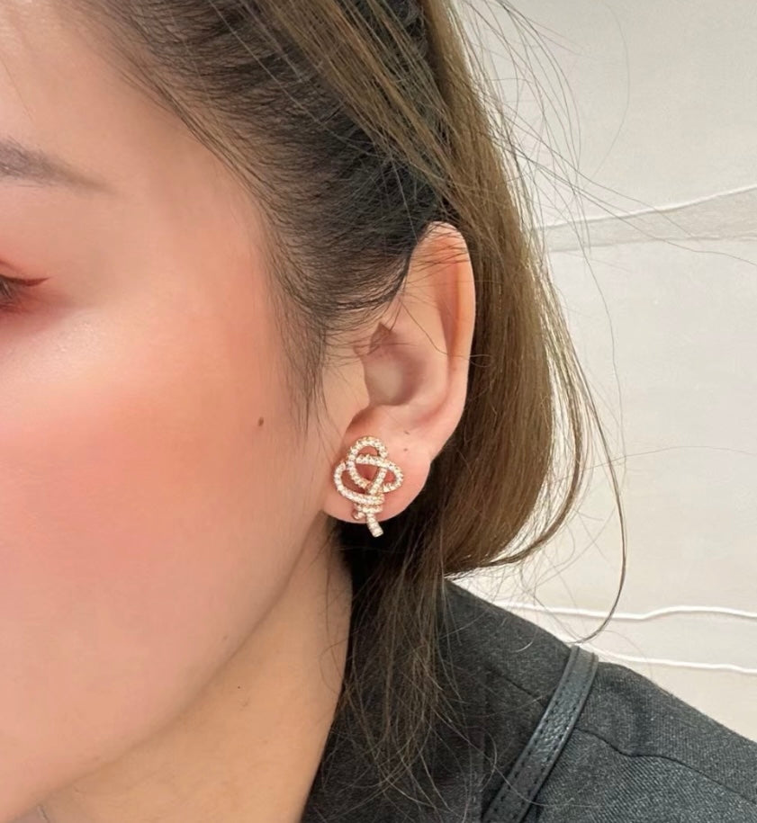 18K Celestial T Keys Woven Diamond Earrings