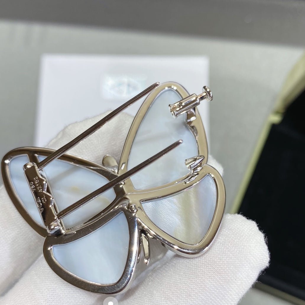 18K Celestial Grey Fritillary Butterfly Brooch