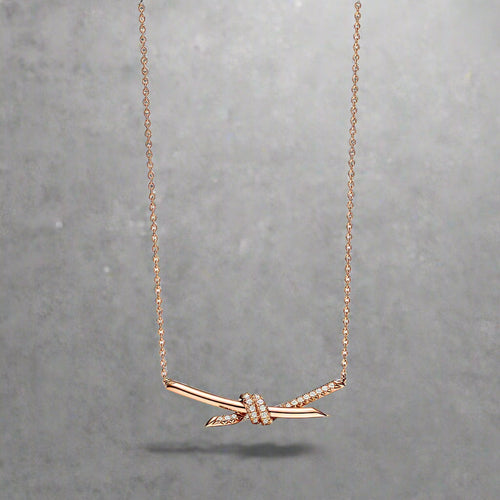 18K Celestial T Knot Pendant Diamond Necklace