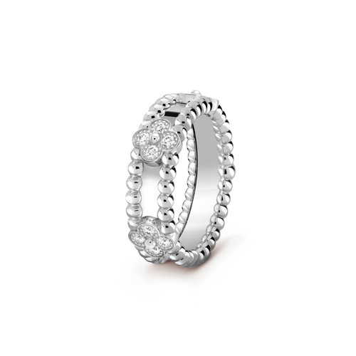 18K White Gold Perl̩e Clovers Ring