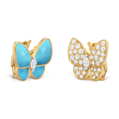 18K Celestial Two Butterfly Turquoise Earrings