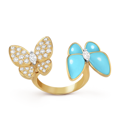 18K Celestial Two Butterfly Between the Finger Turquoise Ring
