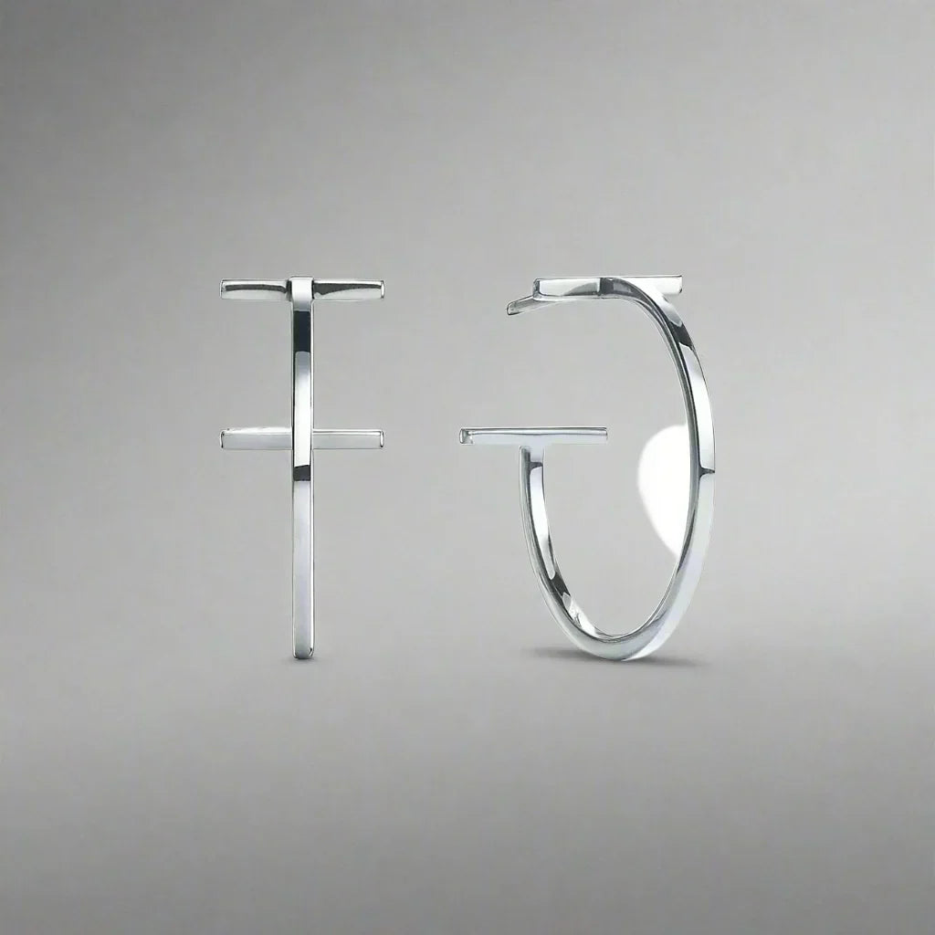 18K Celestial T Hoop Earrings