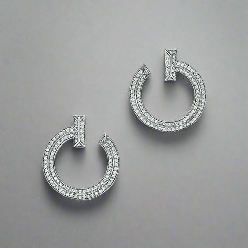 18K Celestial T T1 Open Hoop White Gold Earrings