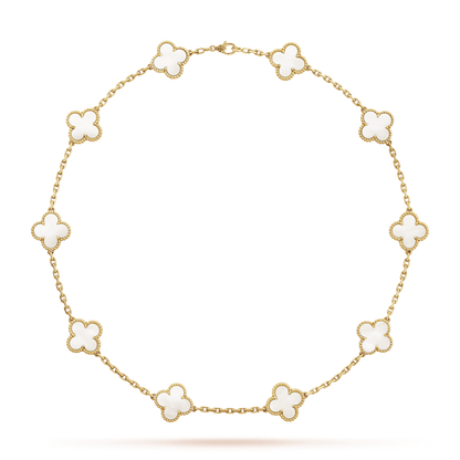 18K Vintage Alhambra Pearl 10 Motifs Necklace