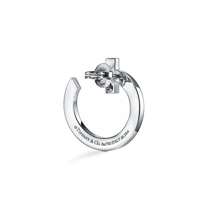 18K Celestial T T1 Open Hoop White Gold Earrings