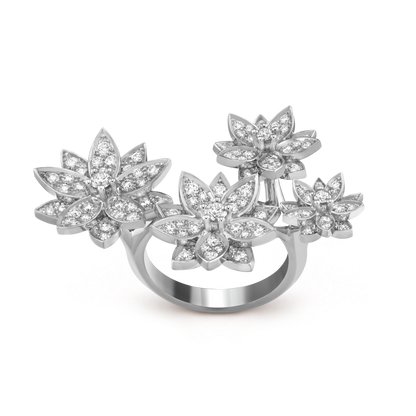 18K Celestial Lotus Between the Finger 4 Flowers Ring