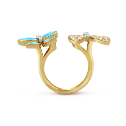 18K Celestial Two Butterfly Between the Finger Turquoise Ring