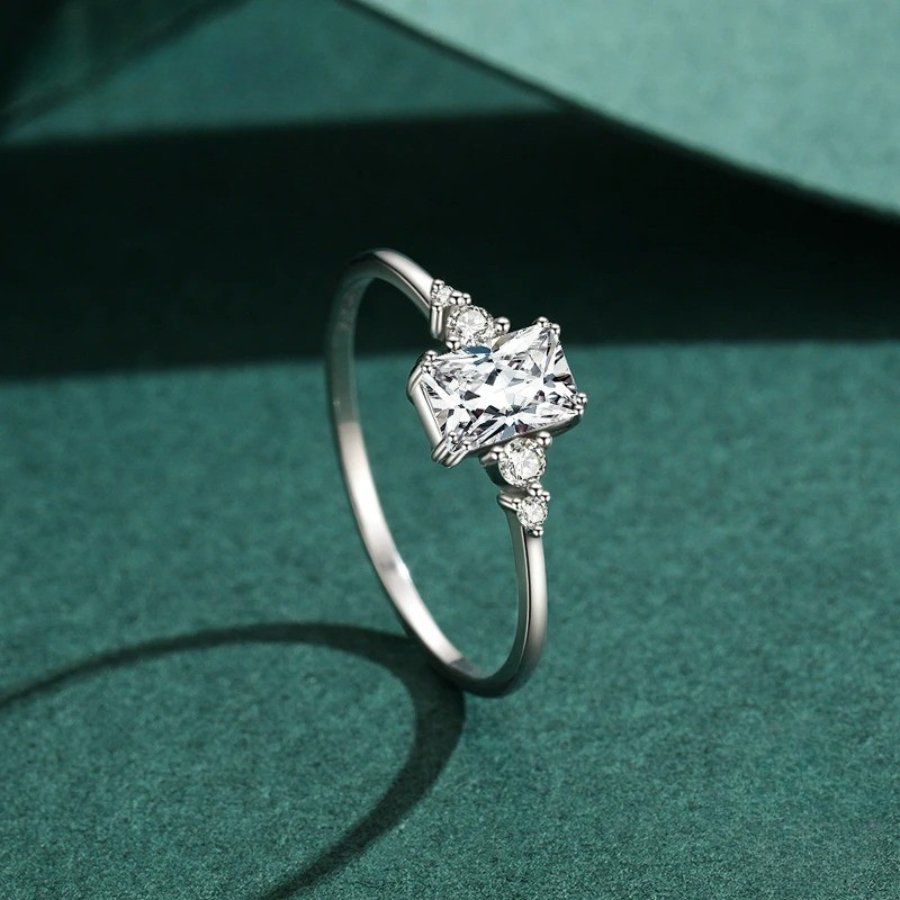 Elegant Rectangle CZ Finger Ring – 925 Sterling Silver