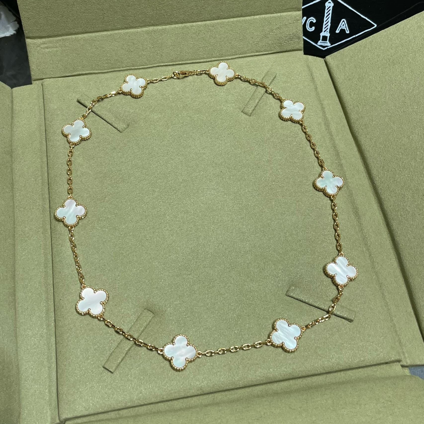 18K Celestial Vintage Alhambra Pearl 10 Motifs Necklace