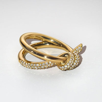 18K Celestial Yellow Gold Knot Double Row Diamonds Ring