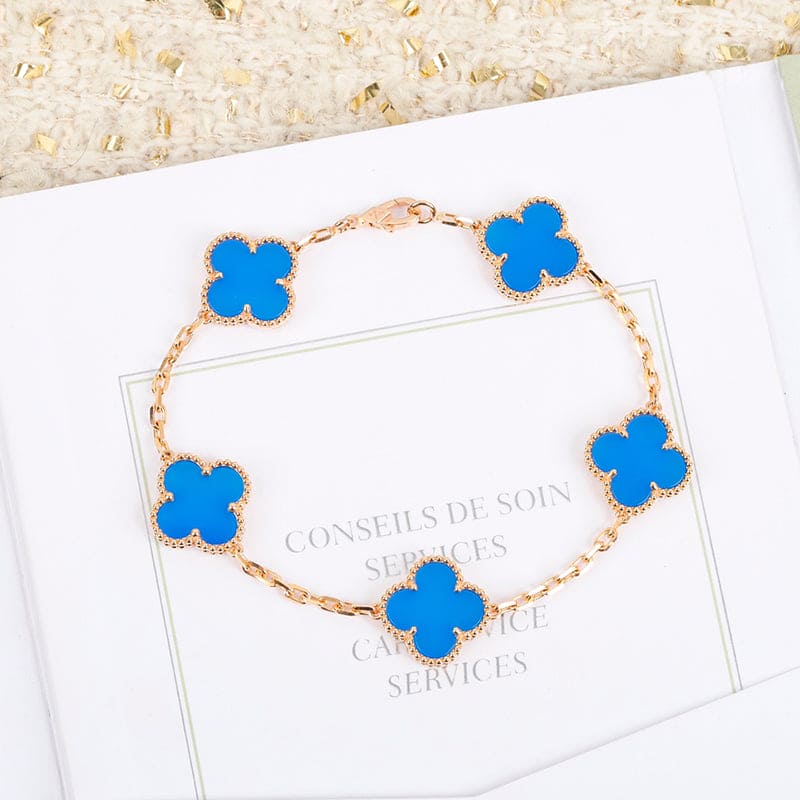 18K Celestial Vintage Alhambra Five Motifs Agate Clover Bracelet