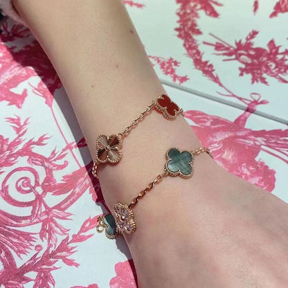 18K Celestial Vintage Alhambra Five Motifs Carnelian Clover Bracelet