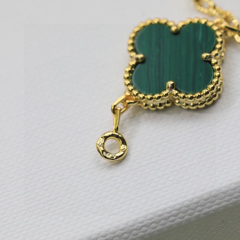 18K Celestial Vintage Alhambra Five Motifs Malachite Diamonds Clover Bracelet