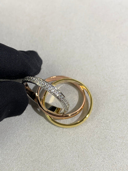 18K Celestial Trinity Pave Diamond Ring