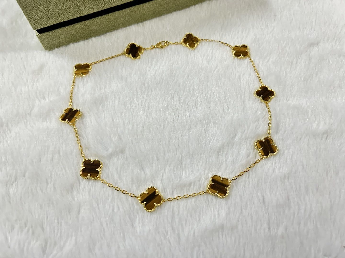 18K Celestial Vintage Alhambra Tiger Eye 10 Motifs Necklace