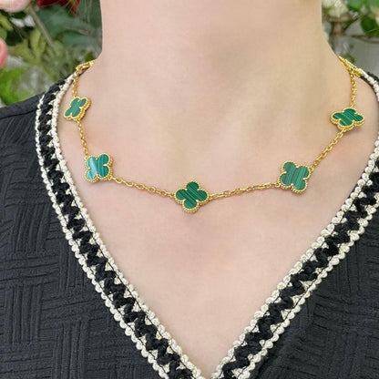 18K Celestial Vintage Alhambra Malachite 10 Motifs Necklace