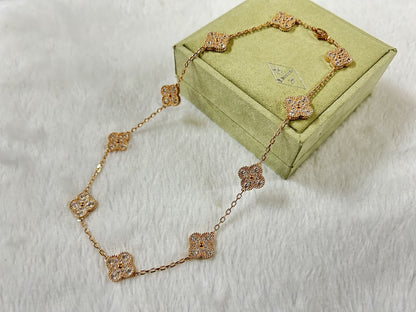 18K Celestial Vintage Alhambra Diamonds 10 Motifs Necklace