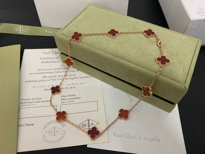 18K Celestial Vintage Alhambra Carnelian 10 Motifs Necklace