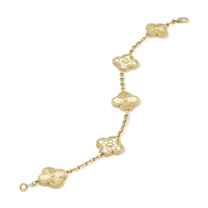 18K Celestial Vintage Alhambra Five Motifs Diamonds Clover Bracelet