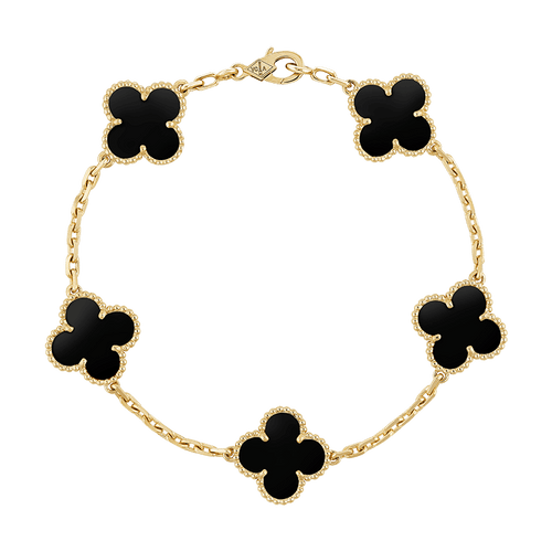 18K Vintage Alhambra Five Motifs Black Bracelet