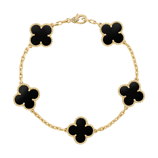 18K Vintage Alhambra Five Motifs Black Bracelet