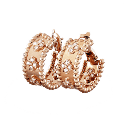 18K Celestial Perl̩e Clovers Hoop Earrings