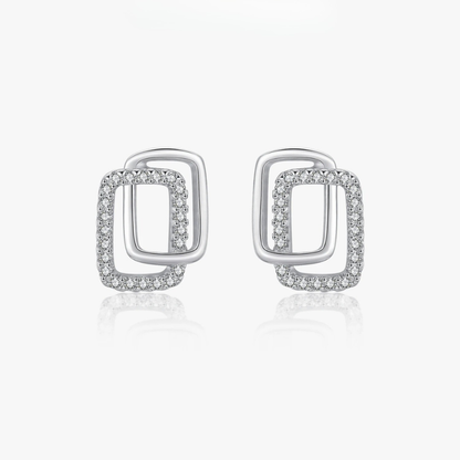 Modern Double Geometric CZ Earrings – 925 Sterling Silver
