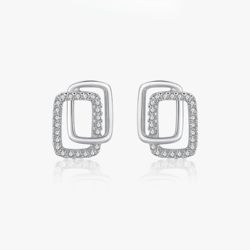 Modern Double Geometric CZ Earrings – 925 Sterling Silver