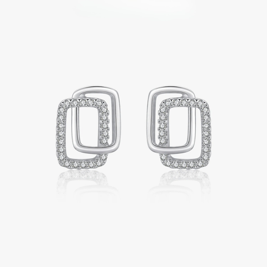 Modern Double Geometric CZ Earrings – 925 Sterling Silver