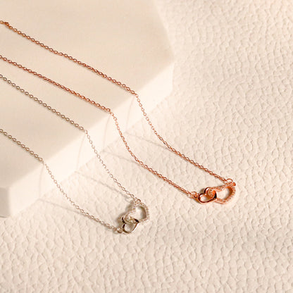 ELVORIA Soulmate Heart Necklace – 18K Rose Gold & Platinum Plated 925 Sterling Silver