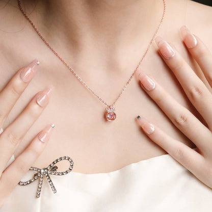 ELVORIA Tiara Dancing Stone Necklace – Platinum Plated 925 Sterling Silver