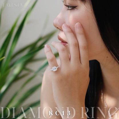 ELVORIA 5mm Square Moissanite Ring GRA ELVDA13 – Platinum Plated 925 Sterling Silver