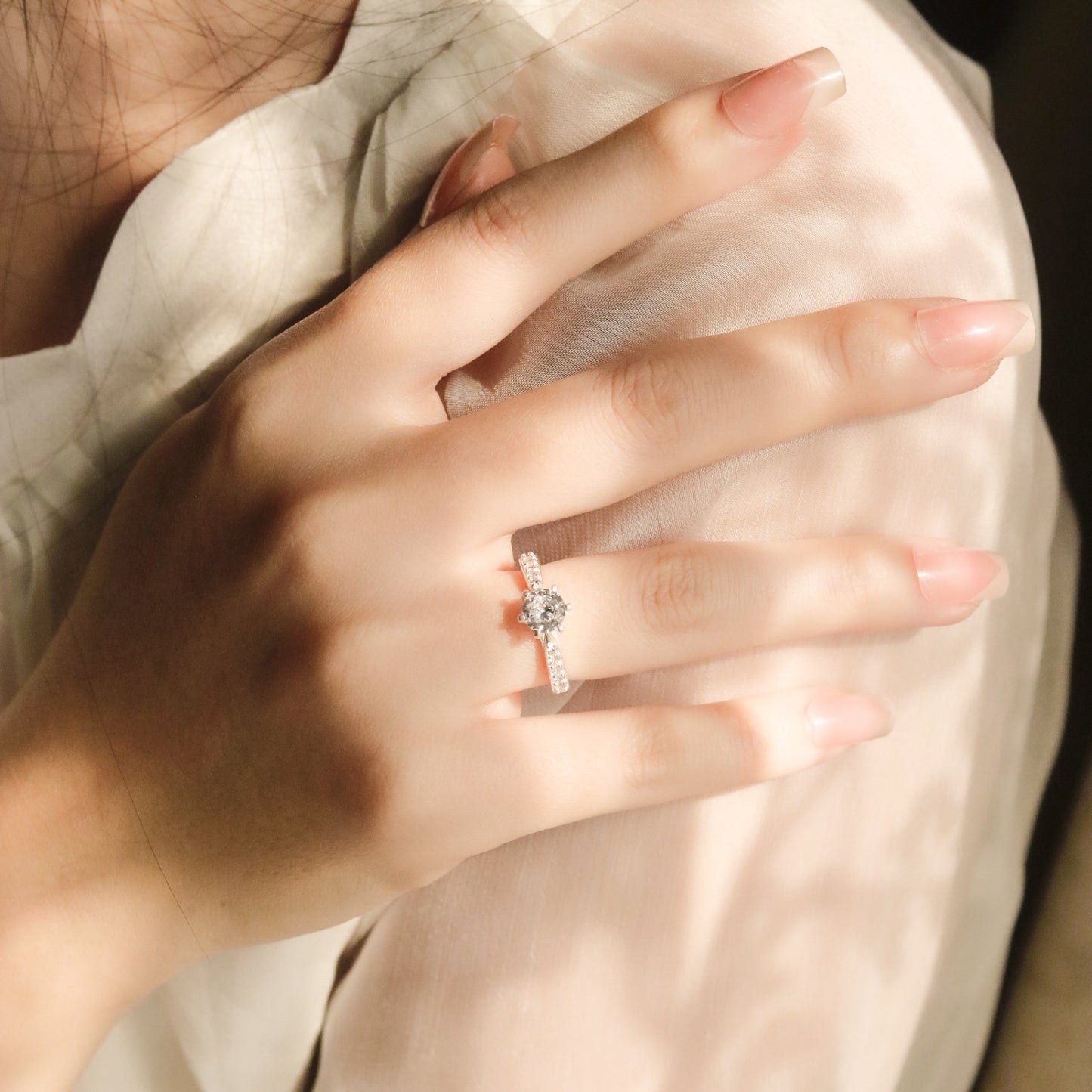 ELVORIA 6mm Moissanite Engagement Ring GRA ELVDA24 – 925 Sterling Silver