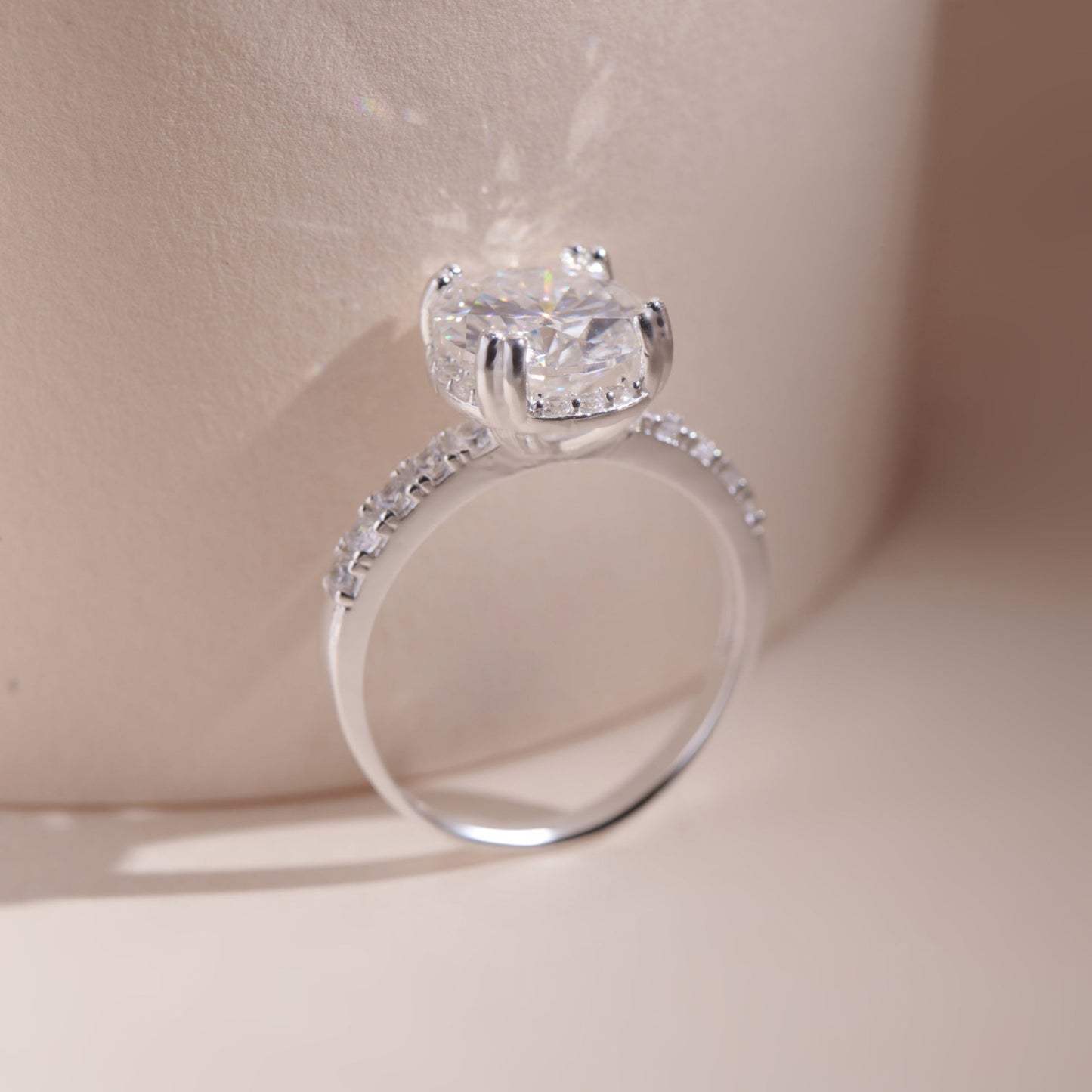ELVORIA 10mm Moissanite Ring GRA ELVDA10 – Platinum Plated 925 Sterling Silver