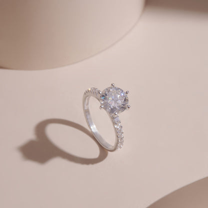 ELVORIA 8mm Moissanite Ring GRA ELVDA23 – Platinum Plated 925 Sterling Silver