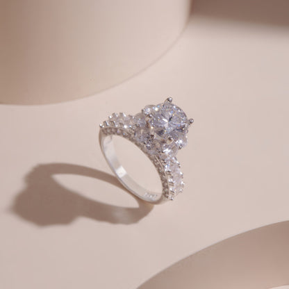 ELVORIA 8mm Moissanite Ring GRA ELVDA11 – Platinum Plated 925 Sterling Silver