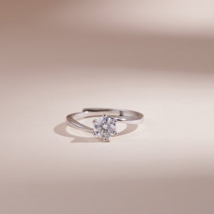 ELVORIA 5.5mm Moissanite Ring GRA ELVDA92 – Platinum Plated 925 Sterling Silver (Adjustable)