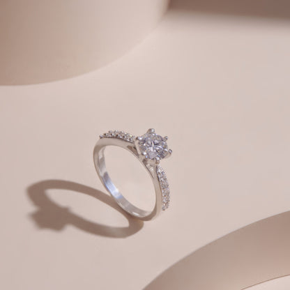 ELVORIA 6mm Moissanite Engagement Ring GRA ELVDA24 – 925 Sterling Silver