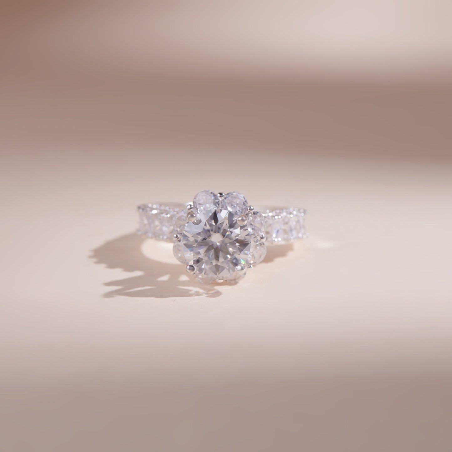 ELVORIA 7mm Moissanite Ring GRA ELVDA11 – Platinum Plated 925 Sterling Silver