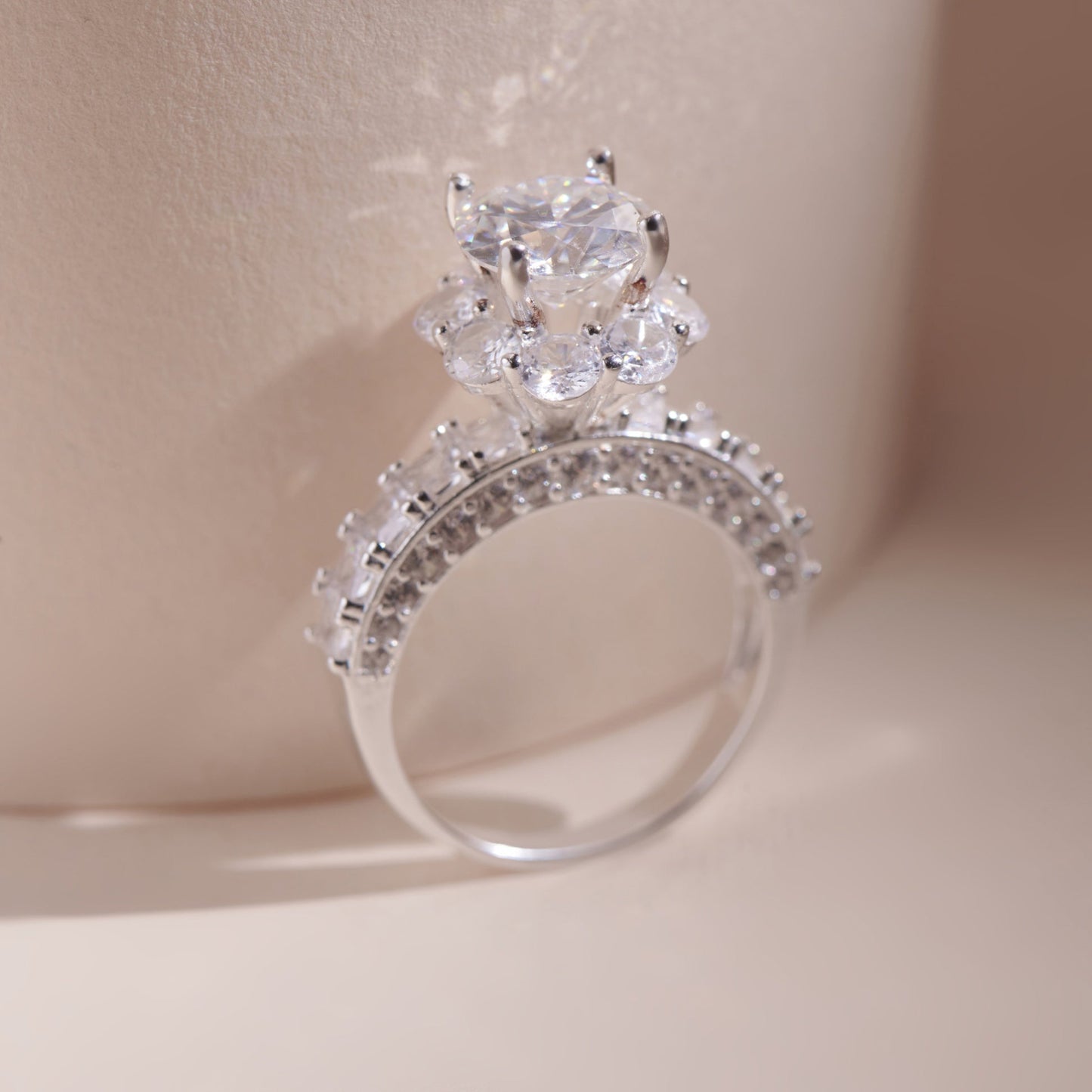 ELVORIA 8mm Moissanite Ring GRA ELVDA11 – Platinum Plated 925 Sterling Silver