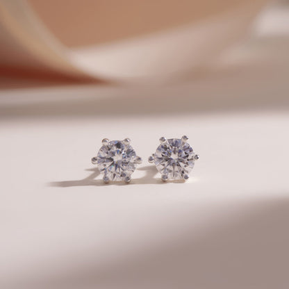 ELVORIA Unisex Moissanite Stud Earrings 6.5mm – Platinum Plated 925 Sterling Silver (GRA Certified)