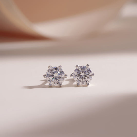 ELOREVA Unisex Moissanite Stud Earrings 6.5mm – Platinum Plated 925 Sterling Silver (GRA Certified)