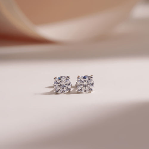 ELVORIA 5mm Moissanite Stud Earrings GRA – Platinum Plated 925 Sterling Silver