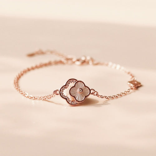 ELVORIA 18K Rose Gold Plated Four Leaf Clover Bracelet – 925 Sterling Silver